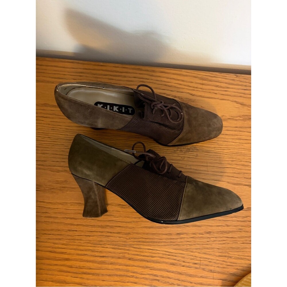 Vintage 80s Kikit Brown Suede & Elastic Lace-Up Heels